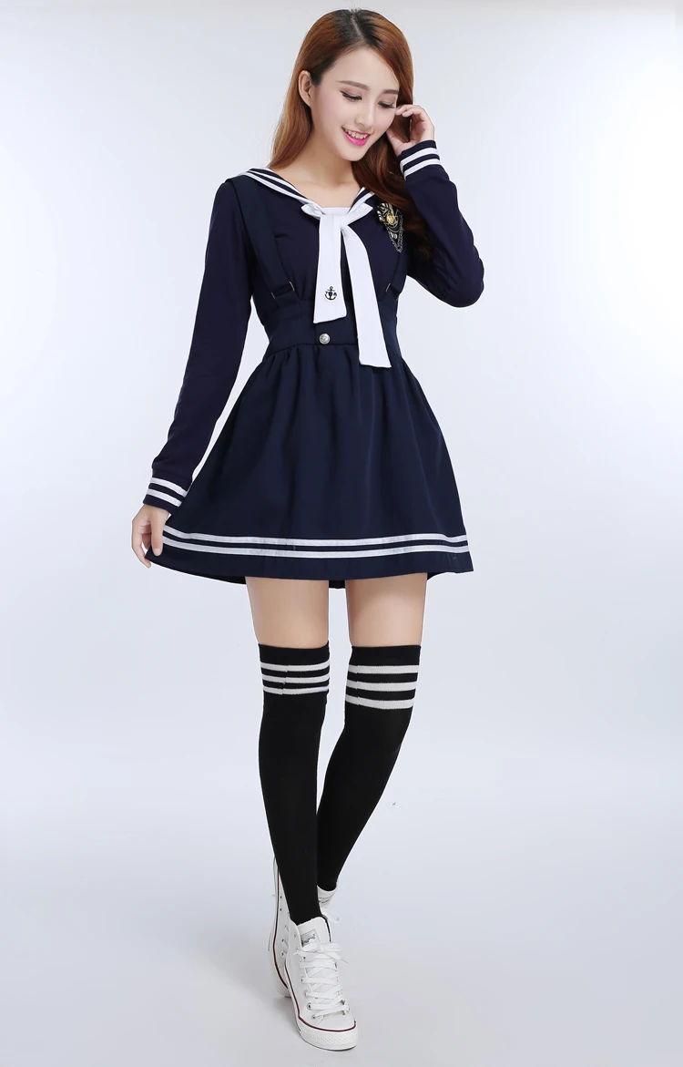 Корейская школьная форма для девочек, школьная форма в британском стиле, рубашка+ юбки, японские костюмы для косплея для женщин - Цвет: Navy set2