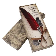1Set English Calligraphy Feather Dip Pen Writing Ink Set Stationery Gift Box with 5 Nib Wedding Gift Quill Pen Fountain Pen New