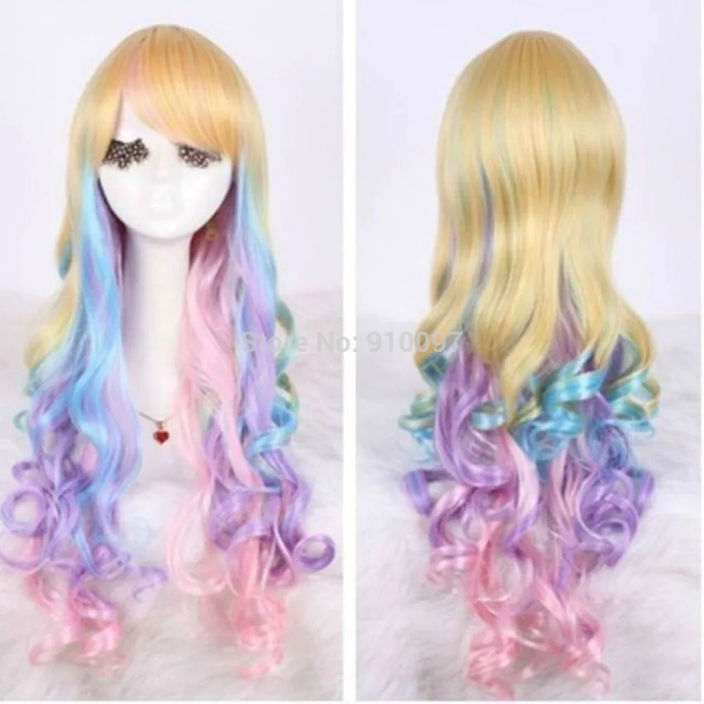 LHX32078P&ampP&gt&gt&gtHot Sell!!! Lolita new fashion Long Multicolor Cosplay Wavy Wig |