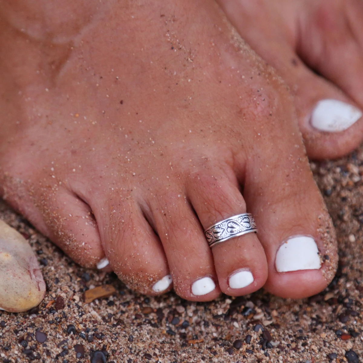 Sexy Women Lady Elegant Adjustable Antique Plated Silver Metal Open Toe Ring Finger Ring Foot Ring Beach Jewelry
