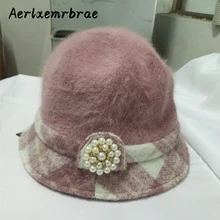 Высокое качество осень-зима открытый сплошной фиолетовый Панама с жемчугом Аксессуары;