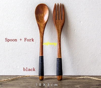 100sets/lot High quality 18x3cm Wooden Spoon + Wood Fork Utensil Tool Soup Teaspoon Catering Kitchen Cooking Tools | Дом и сад