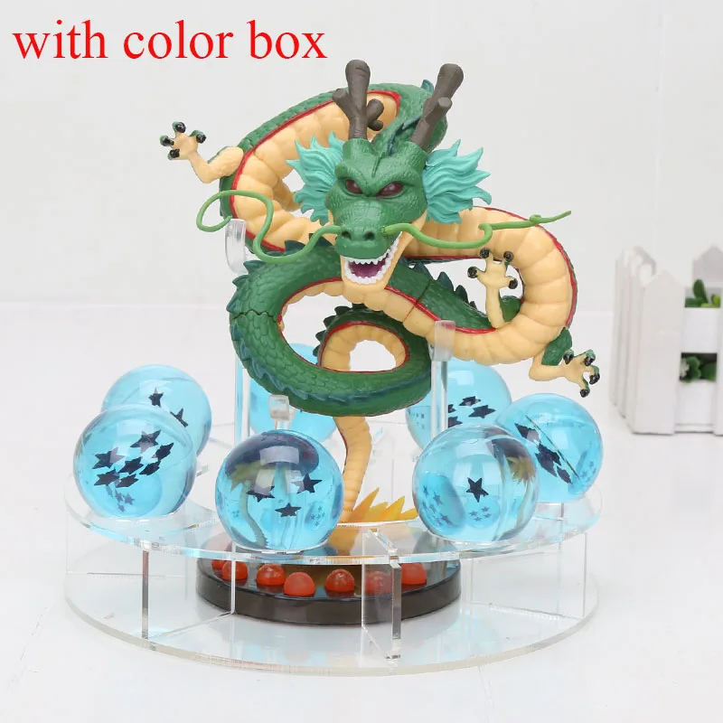 green blue with box 15 см Dragon Ball Z фигурки Shenron Dragonball Z Набор фигурок Esferas Del Dragon+ 7 штук 3,5 см Мячи+ полка фигурки DBZ - Цвет: green blue with box