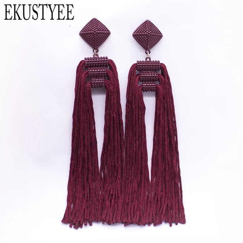 

Tassel Earrings Bohemian Long Exaggerated Wine Red Black B Dangling Earrings for Women brincos de gota feminino Hanging Earring