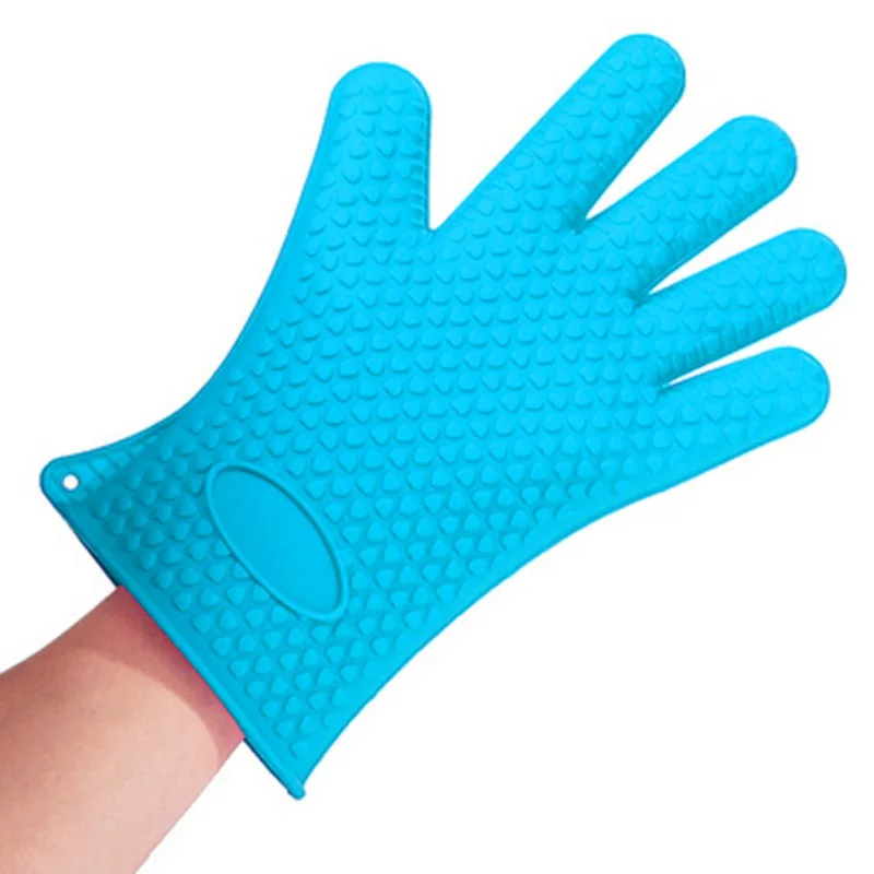 1 шт. термостойкие силиконовые кухонные перчатки духовка горшок держатель для выпечки и bbq кулинарные рукавицы - Цвет: Синий