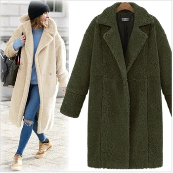 

Hot New 2018 Winter Faux Fur Teddy Bear Long Coat Women Fashion Loose Casual Warm Parkas Overcoat Outerwear casaco feminino