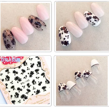 

latest Japan decal 10pcs 3D Self-adhesive Black/White Flower Nail Art Stickers Ultra-thin Decal 3d Sticker For Nails Decoration