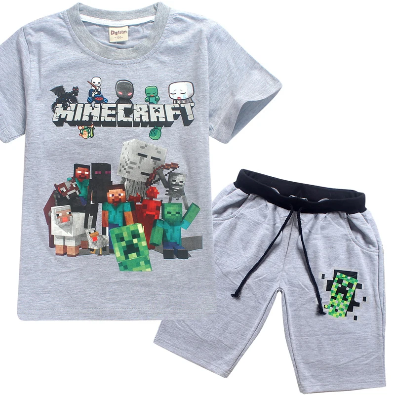 الصيف الأطفال الكرتون Minecraft الفتيان و الفتيات القطن بأكمام قصيرة تي شيرت + السراويل عارضة بدلة رياضية للأطفال الملابس