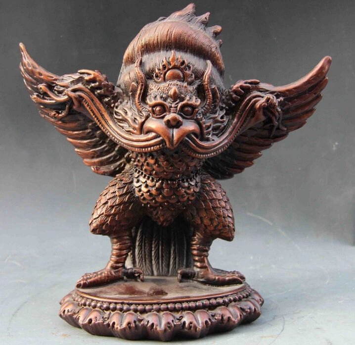 

bi003854 Tibet Buddhism Temple Refined Red Copper Bronze Garuda bird King Buddha Statue