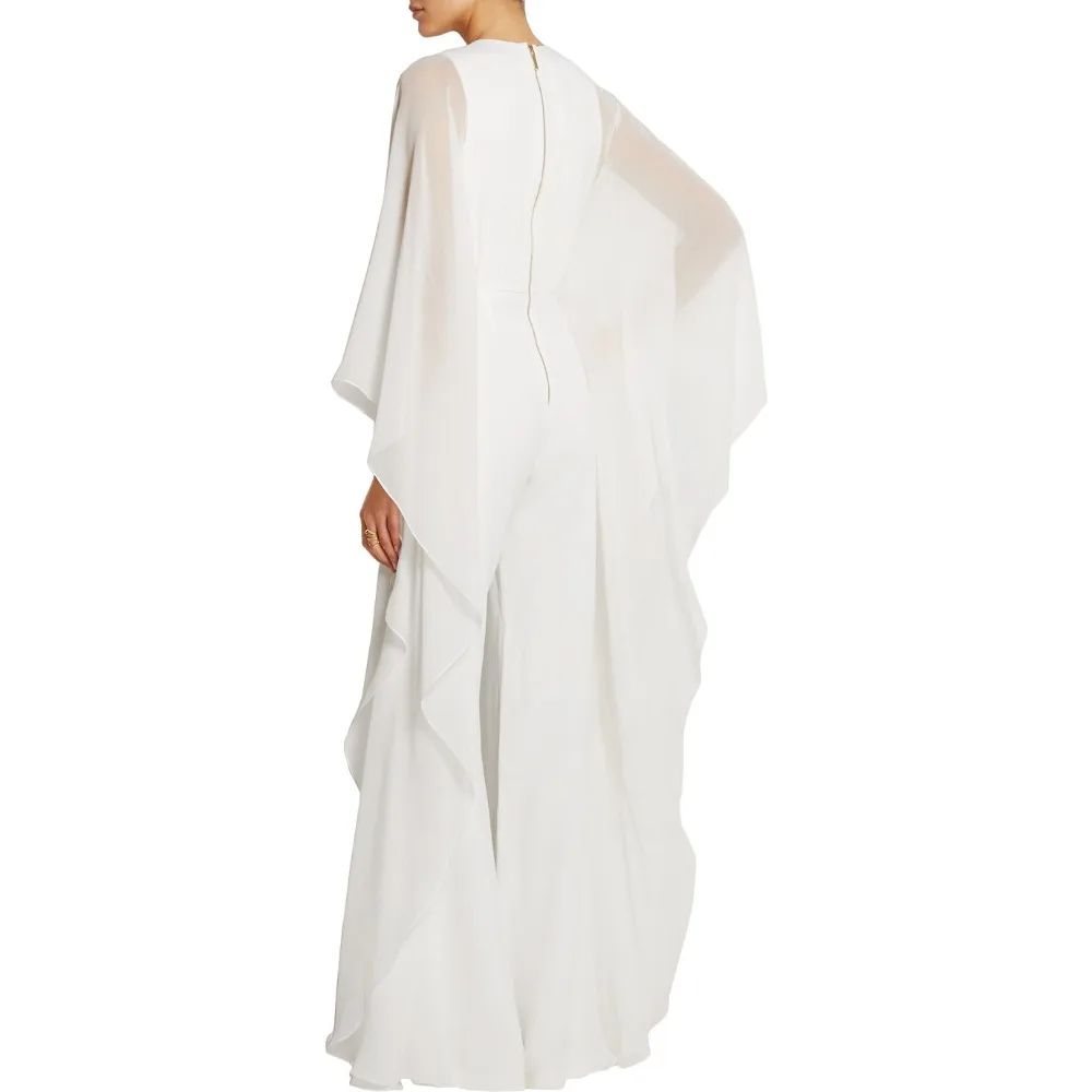 Preise Frauen Chiffon Fledermaus Ärmel Weiten Beinen Formale Abend Overall Strampler volle hülse lange jumpsuit weiß frauen sexy overall