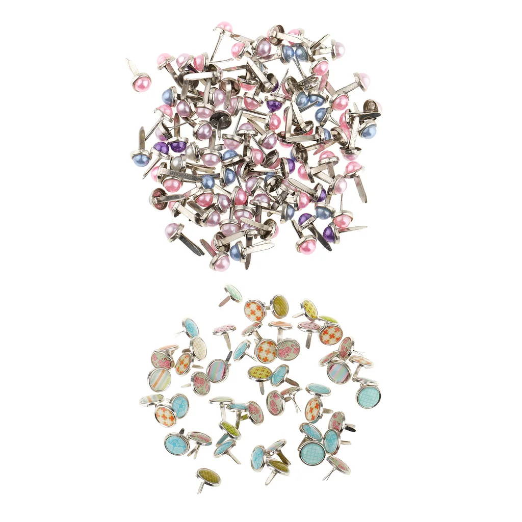 400 Pieces Metal Pearl Head Brad Paper Fasteners for Scrapbooking Embellishment Paper Craft (6mm, 12mm)