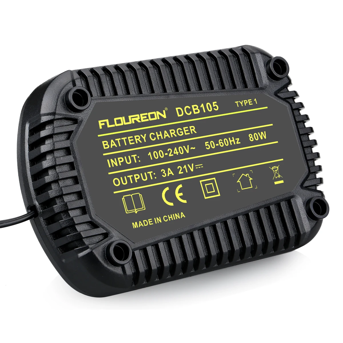 Floureon Li-Ion Battery Charger 3A Max for Dewalt 10.8V 12V 14.4V 18V 20V DCB105 DCB101 Battery EU Plug