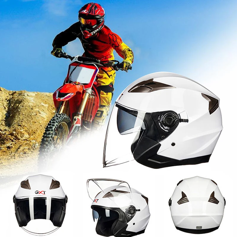 

Motorcycle Helmet Half Open Face Safety Double Lens Full Shield Visor Bike Motocross Riding Helmets