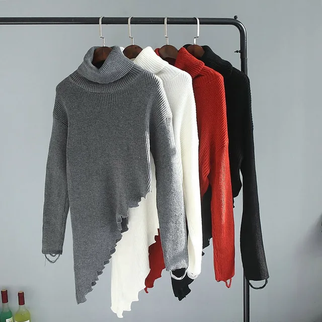 2018 fall fashion women turtleneck sweaters irregular knitted punk christmas sweaters