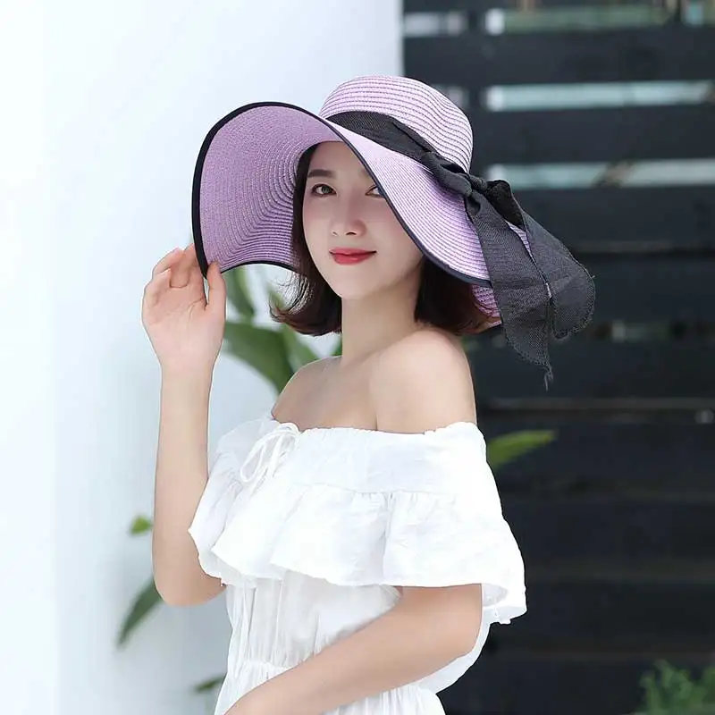 Lilac colour Новинка года Горячая Мода сезон: весна-лето Женские Классические однотонные цвет повседневное шляпа для женщин УФ-защита пляжная шляпа лук - Цвет: Lilac colour