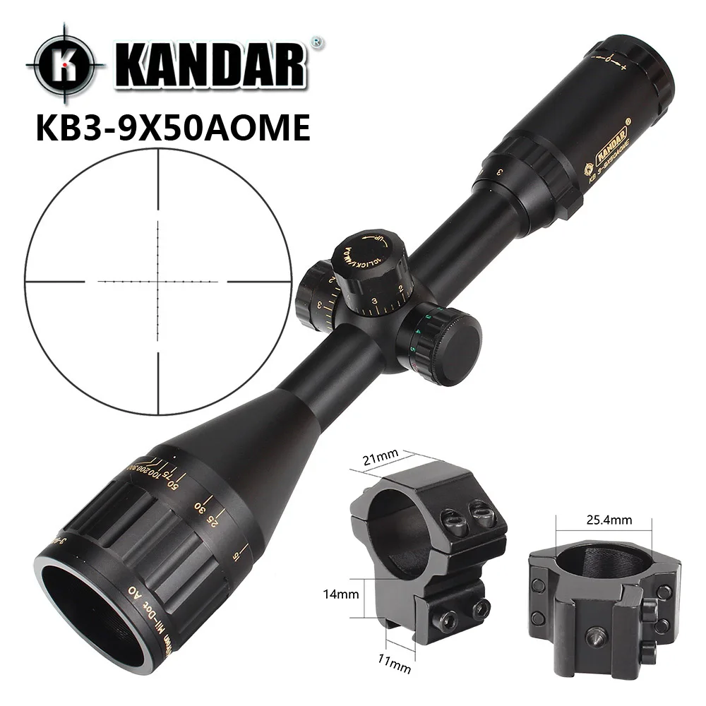 with Dovetail Rings Тактический Оптический прицел KANDAR Gold Edition 3-9x50 AOME Стекло гравированный Mil-dot Сетка Блокировка прицел Охотничья винтовка прицел - Цвет: with Dovetail Rings