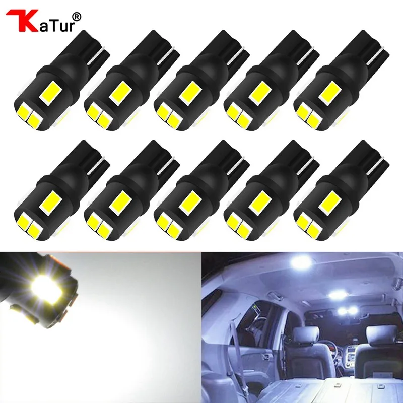 

Katur 10Pcs T10 W5W Socket LED Bulbs For Car Interior Lighting 194 Bulb Dome Reading License Plate Lights Trunk Cargo Lamp White