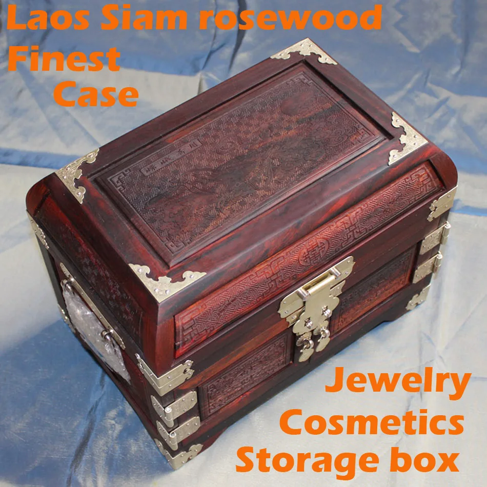 Luxury Wood Jewelry Storage Box With Drawers Lock Mirror Cosmetics Organizer Case Laos Siam