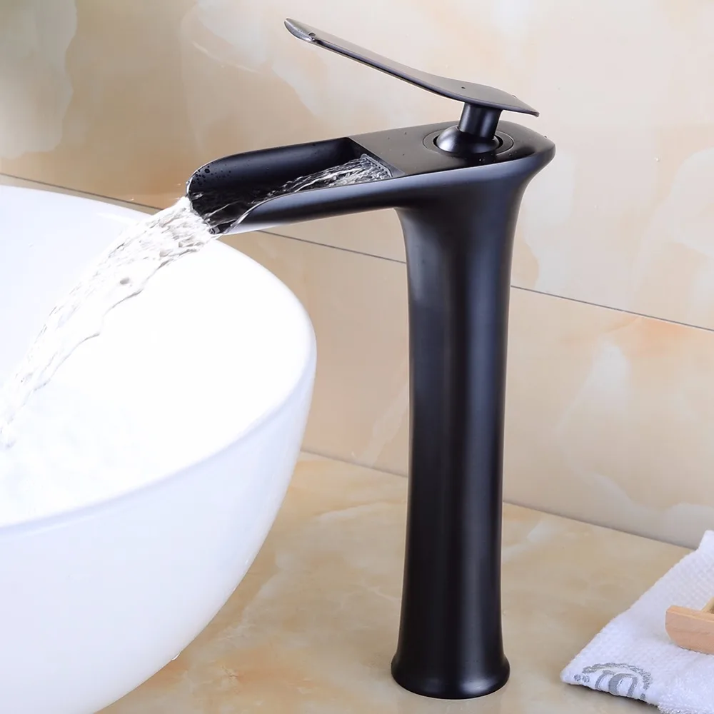 Tall Basin Faucets Waterfall Bathroom Faucet Single Handle Basin Mixer Tap Bath Antique Faucet Brass Sink Water Hot and Cold Tap