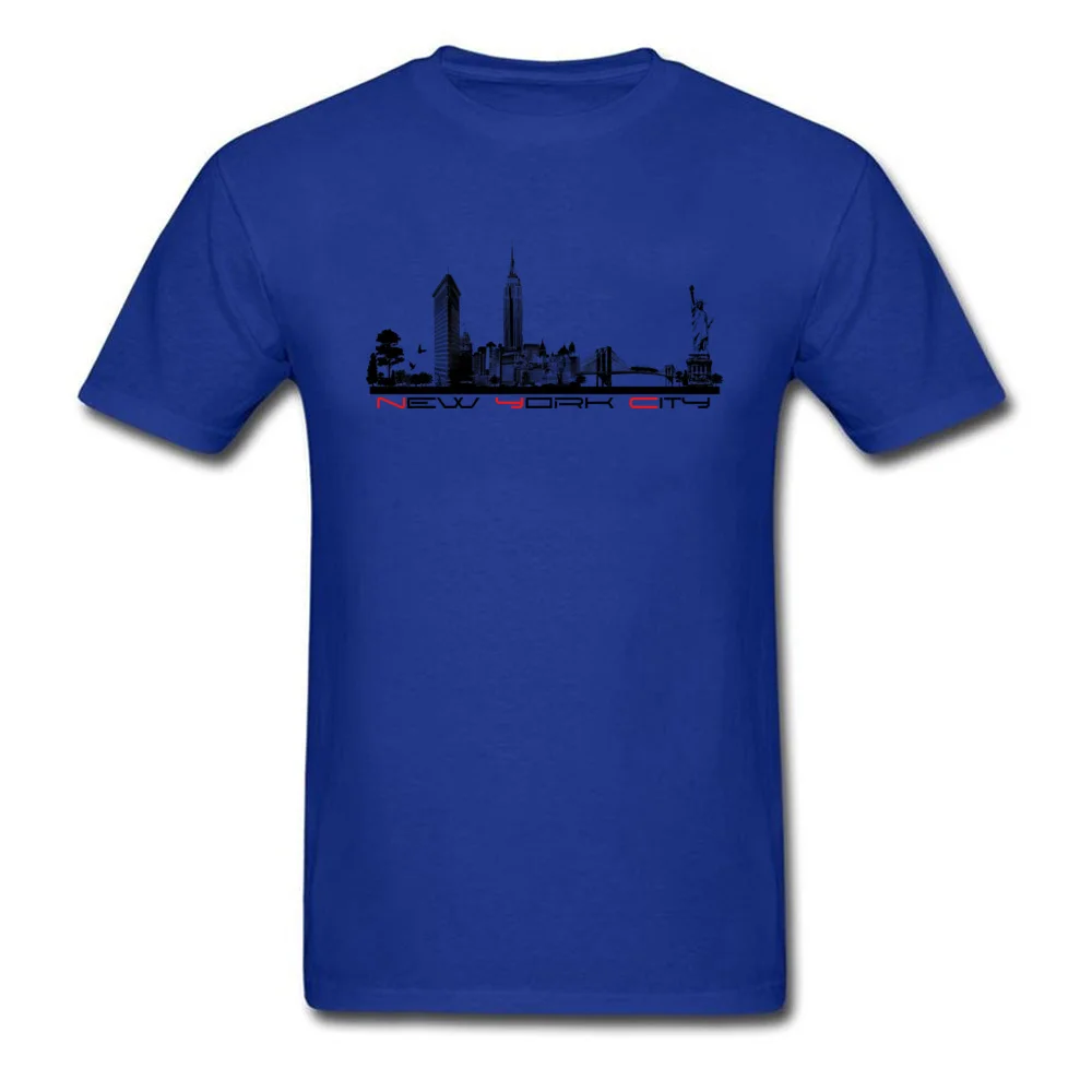 New York City skyline Comics Tops Tees Short Sleeve for Men 100% Cotton Summer Crewneck Tshirts Gift Tee Shirt Faddish New York City skyline blue