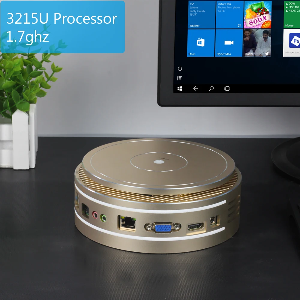 

Gold Mini PC Windows 10 Mini Computer Intel Celeron 3215U 1.70Ghz Computer pc HDMI VGA WiFi USB3.0 desktop