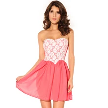 Короткое платье Летний Дамы Розовый Ближний Талия Перспектива Платье Clubwear Партии