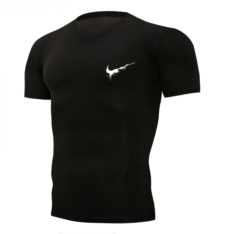 4XL Men's T-shirts Quick Dry Tight Fitness Running T shirts Men Brand Short Sleeves Gym Sport compression shirt 2019 Men's Rashgard jogger sportswear
