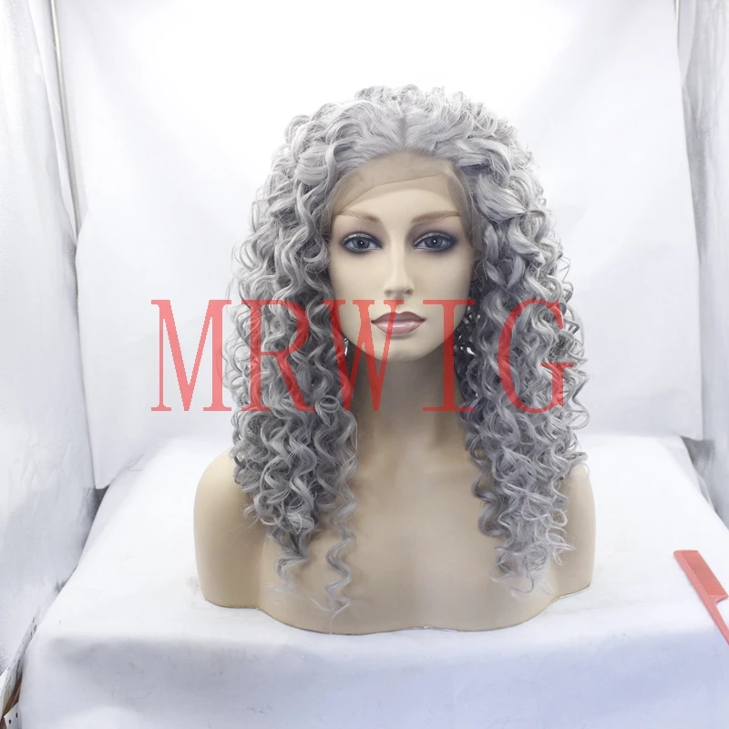 

MRWIG Real Hair Afro Kinky Curly 20inch Pic 150% Glueless Heat Resistant Front Lace Wig Middle Part Medium Brown Lace Cap
