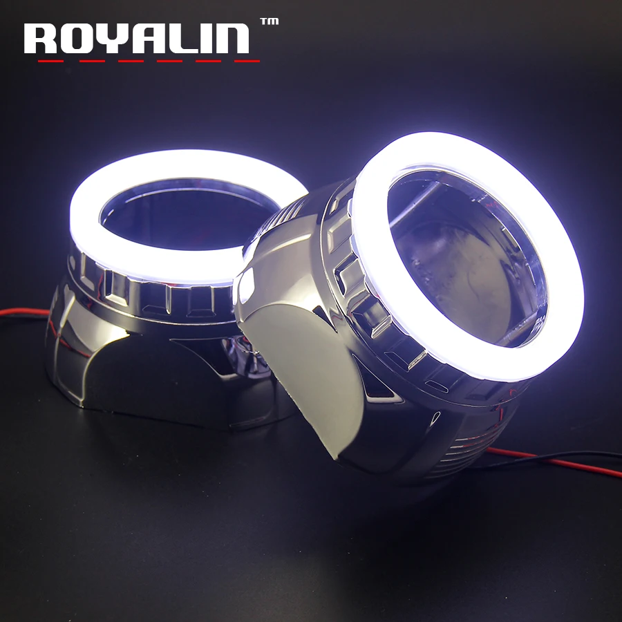 

ROYALIN Car Styling Daytime Running Light LED Cotton Light SMD Angel Eyes Shrouds White 80mm Mini Bi Xenon H1 Projector Lens DRL
