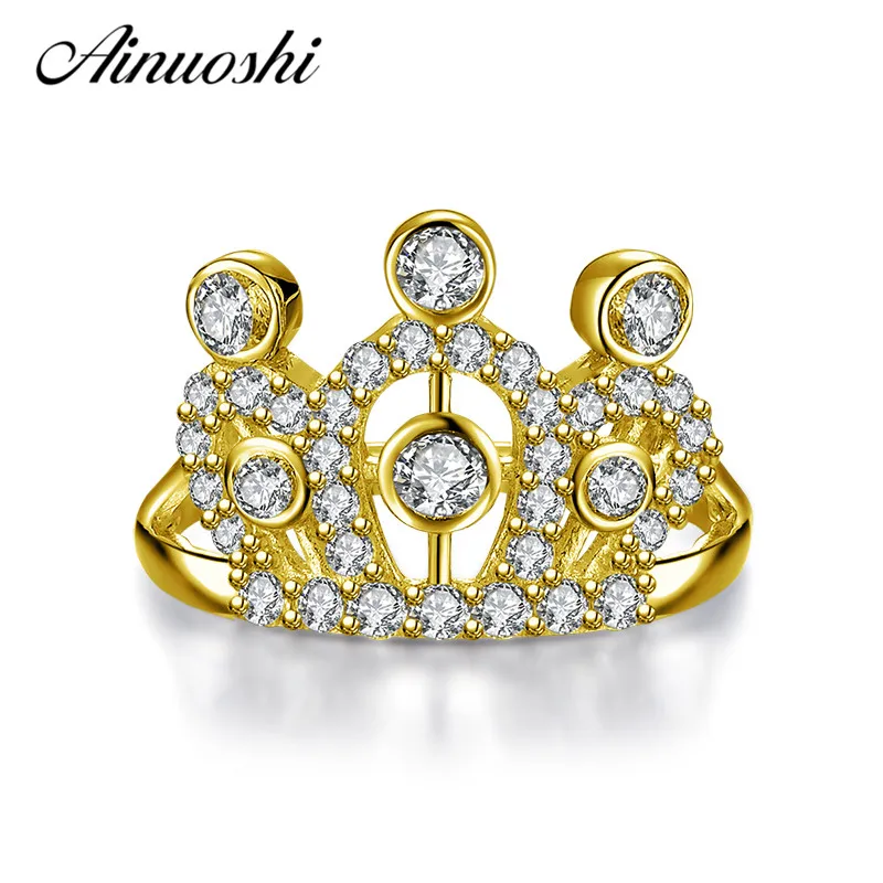 

AINUOSHI 10k Solid Yellow Gold Women Engagement Ring Simulated Diamond Bague Crown Rings for Women Anniversary Birthday Gift