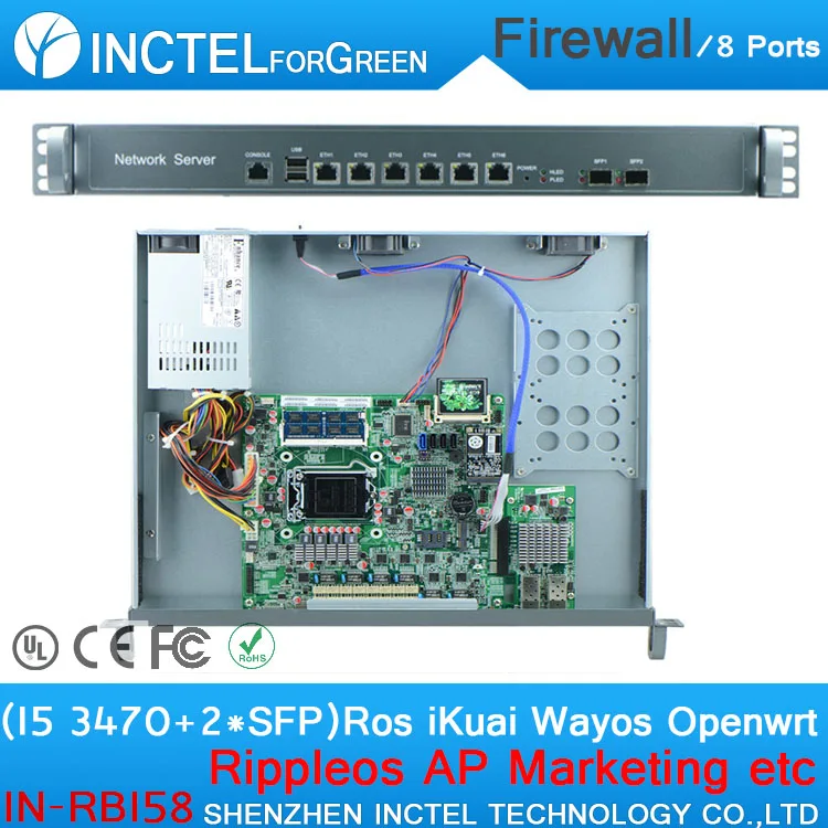 Intel Core I5 3470 CPU 1U Rack Ears Network Server Firewall with 1000M 6 82574L 2