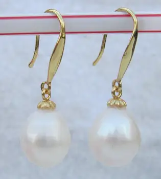 

Hot Huge AAA 10.5x13mm South Sea White Pearl Earrings 14k/20 Gold