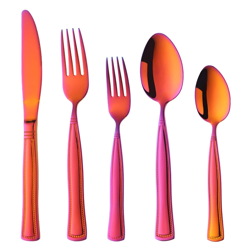 5pcs/set 18/10 Stainless Steel Red Plated Flatware Set Dinner Spoon and Fork Luxery Kitchen Utensils Tableware Cutlery Sets | Дом и сад