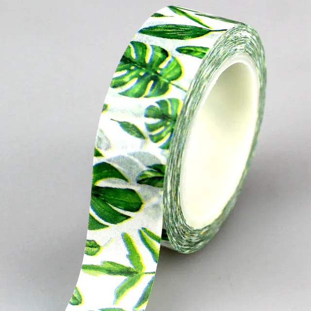 10m Decor Cute Washi Tape Leaves Set Green Pink Brown Plant Tropical