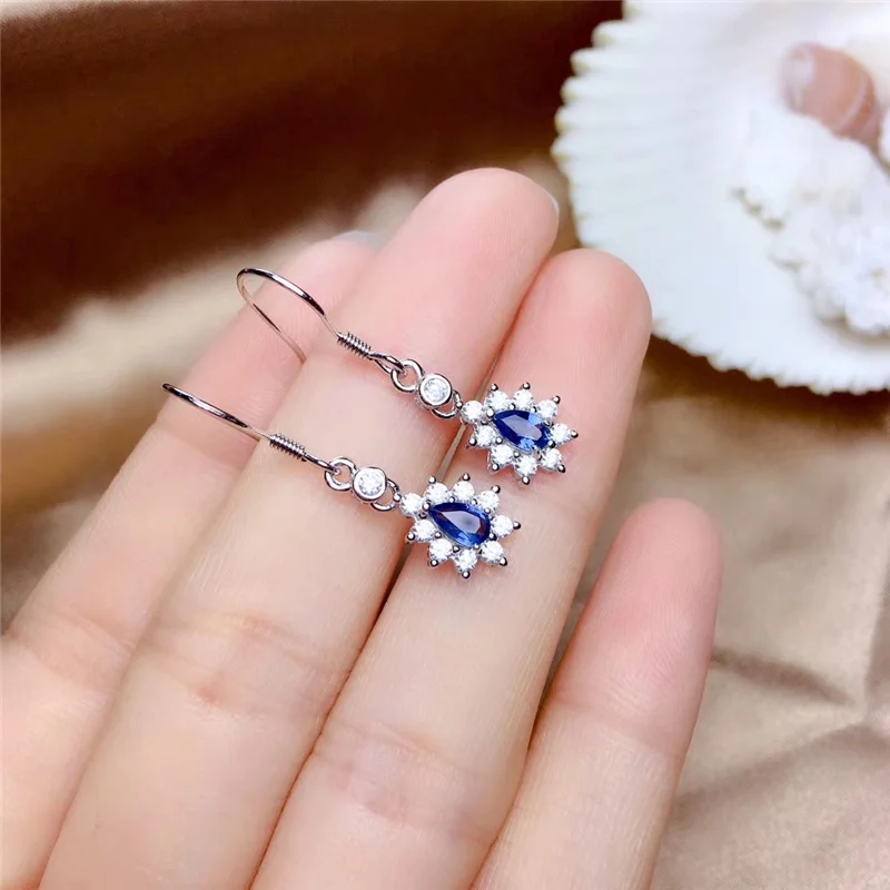 Женские серьги подвески PROCOGEM из серебра 925 пробы с натуральным сапфиром