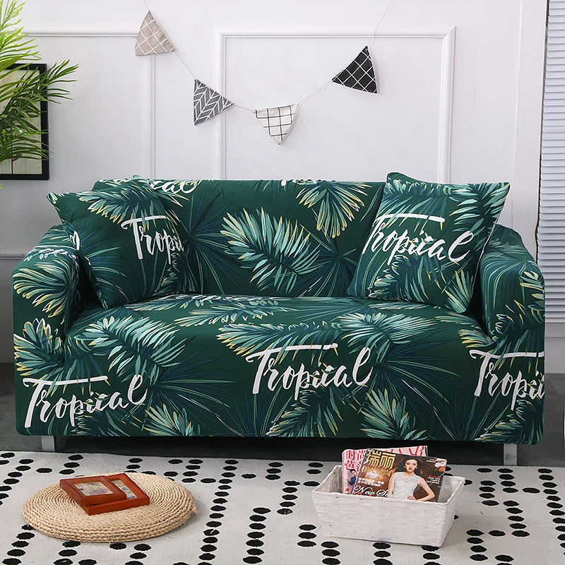 

Green leaf tight Wrap Stretch Couch Cover Sofa Towel for Furniture Armchair L-style Sectional Sofa covers geometric Sofa Couch
