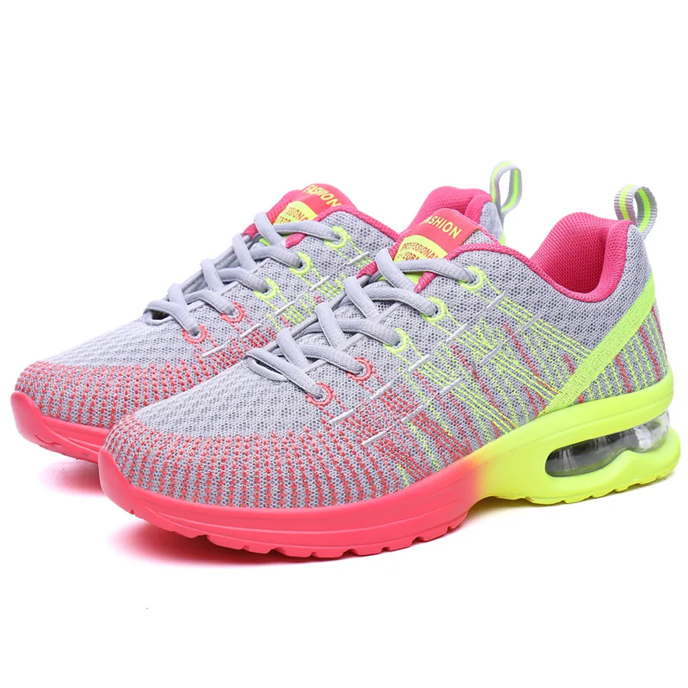 

2019 Summer Women Fashion Breathable Comfortable Athletic Sneakers Running Mixed Colors Mesh Flat with Casual Shoes Hot Lace-Up