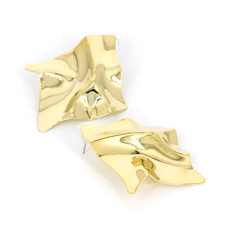 Exaggerated Brand Gold Color Irregular Square Shiny Metal Big Drop Earrings Women Rhombus Punk Ear Party Jewelry