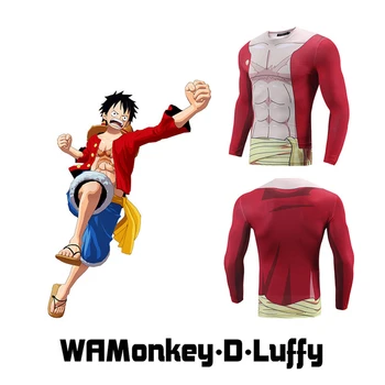 

Spring student fitness clothing One Piece Monkey D. Luffy 3D printing T-shirt sports tights cosplay anime costume