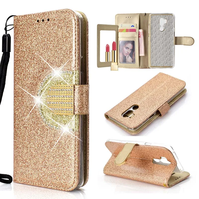 KEFO Bling Glitter Wallet Case For LG G7 Diamond Flip Mirror Cover For LG Stylo 4  K8 2018  K10 2018 Card Holder Coque Capa    (1)