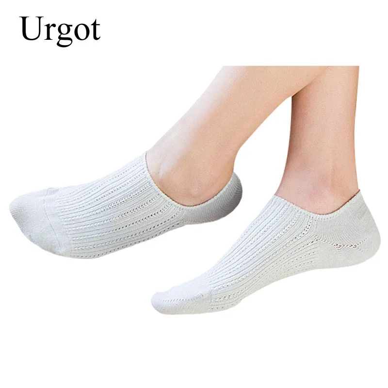 

Urgot 5 Pairs Women's Socks Double Needle Anti-skid Silica Hollow Female Pure Color Boat Socks Spring Summer Candy Color Socks