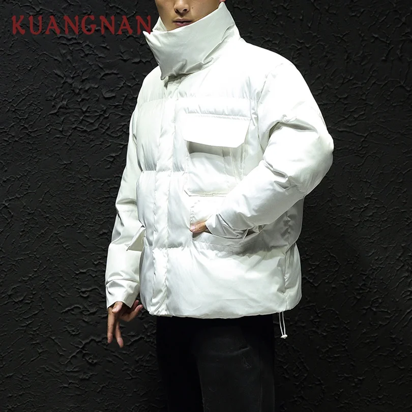 Buy KUANGNAN Japanese Hip Hop White Winter Jacket Men