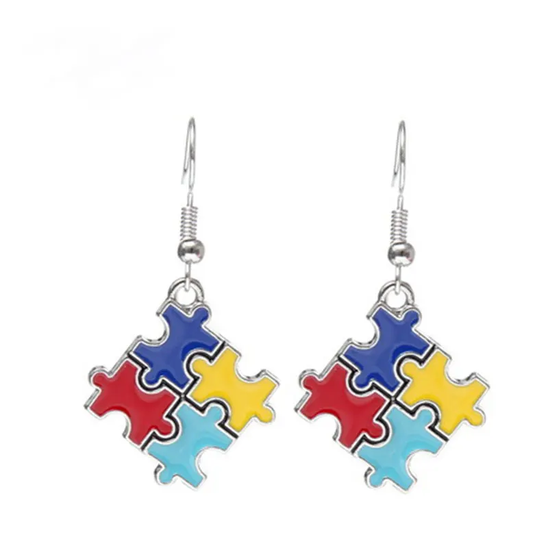 

1 Pair Sparkling Multi-Colored Earrings Crystals Autism Hope Puzzle Piece Charm Earrings For Women Fashion Jewelry
