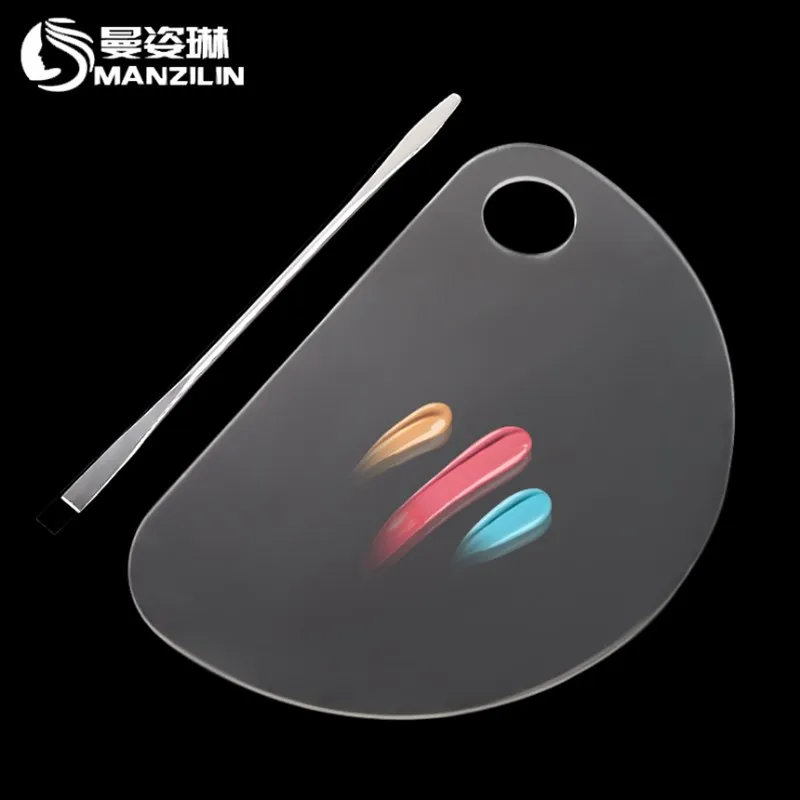 Fan shaped Makeup Nail Palette half round Cosmetic Transparent Stainless Steel Color Stick Make-up teacher tool | Красота и здоровье