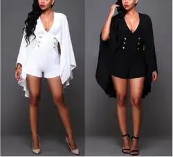 Для женщин Playsuit 2018 Новая Мода Глубокий V средства ухода за кожей Шеи плащ рукавом Пижама с пуговицами пикантные Узкие Короткие Bodycon