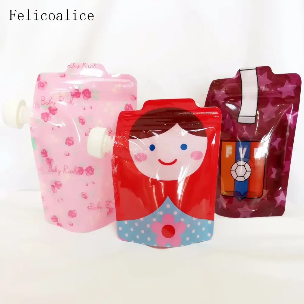 Baby food pouches Feeding Supplies bag Double Zippers Reusable food pouch Refillable Complementary 5pcs/lot