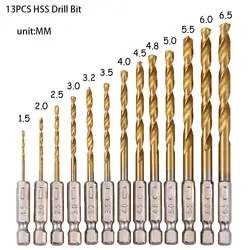 13 шт. титановое покрытие твист сверло набор 1,5 ~ 6,5 мм 1/4 "шестигранный хвостовик HSS Сверло для электрического сверла Screwdr бурения