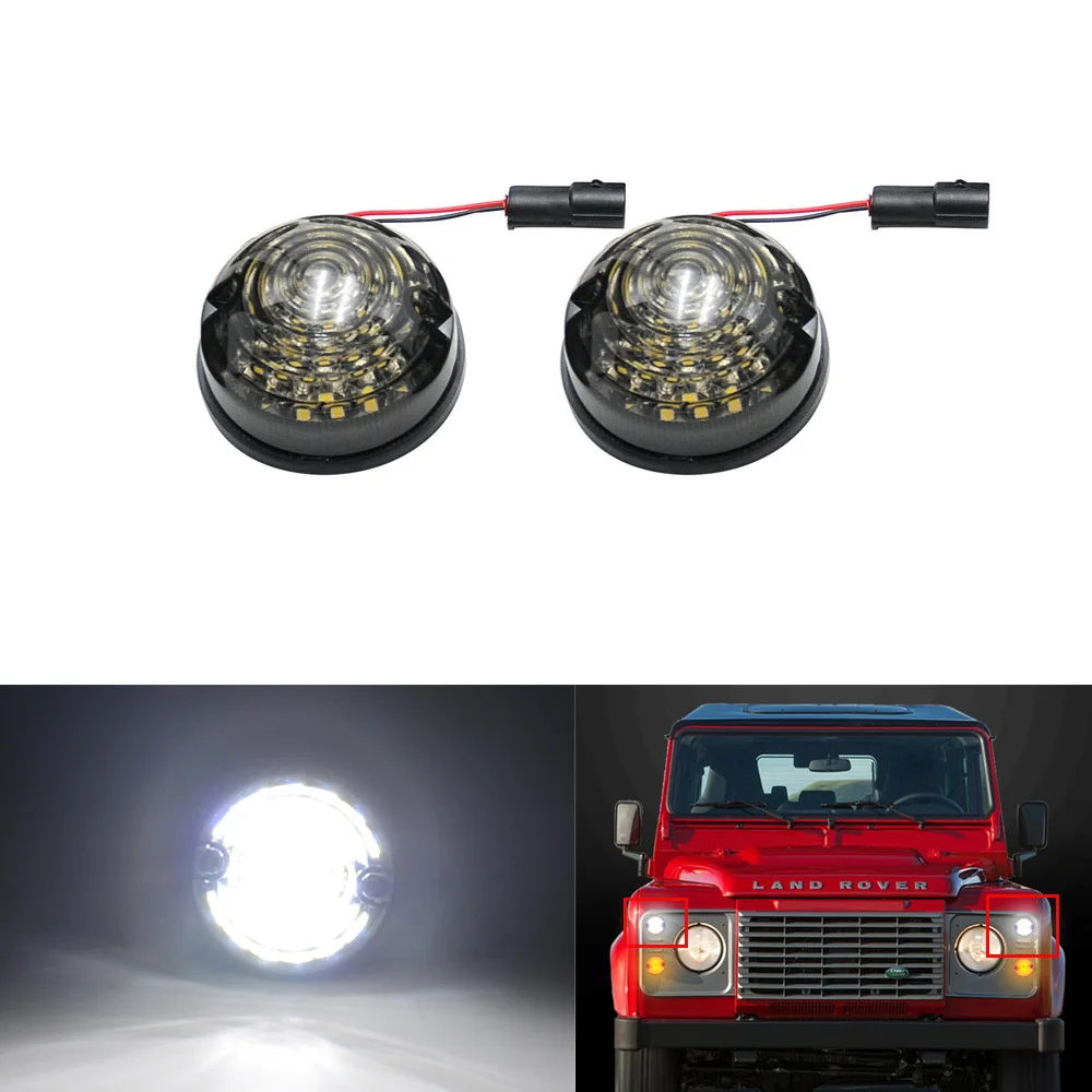 

2X Smoke Lens White Front LED Side Marker Lamps 73mm For 83-90 Land Rover Defender 90/110