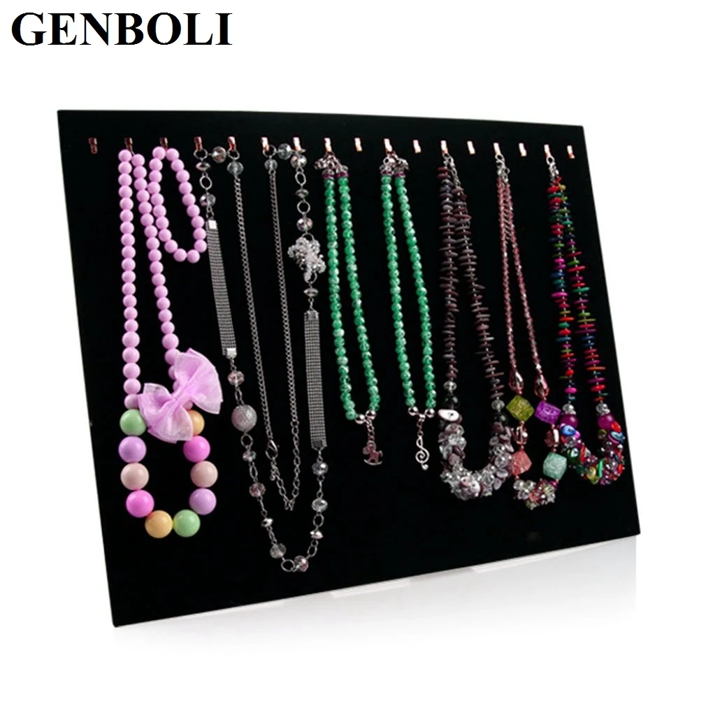 Black Velvet 17 Hook Necklace Chain Bracelet Display Stand Women Jewelry Organizer Holder Storage Case Container Rack Whosale