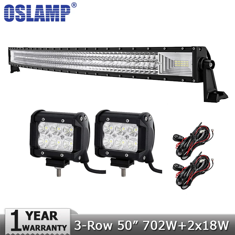 Oslamp 50 &quot702 Вт 3-ряд изогнутой светодио дный свет бар Offroad + 2x18 пятно луч работы для 12